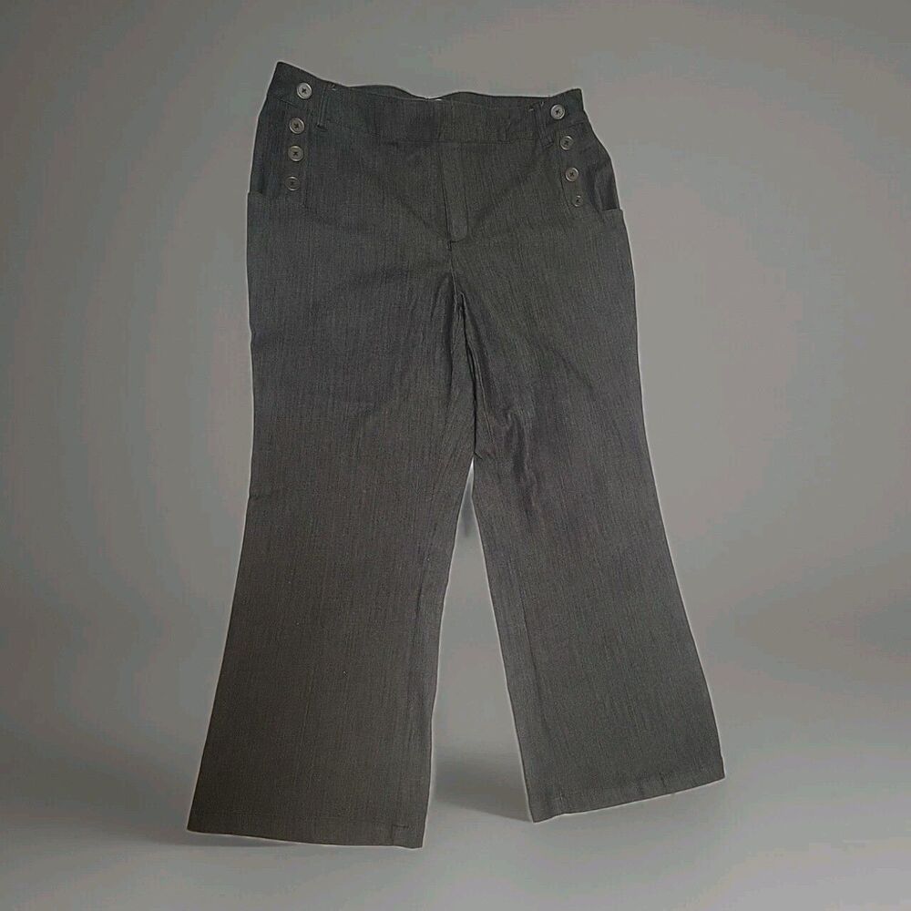 Cato Women’s Acid Wash Black Hi Rise Stretch Pull Up Sz 14 Wide Leg Buttons Side